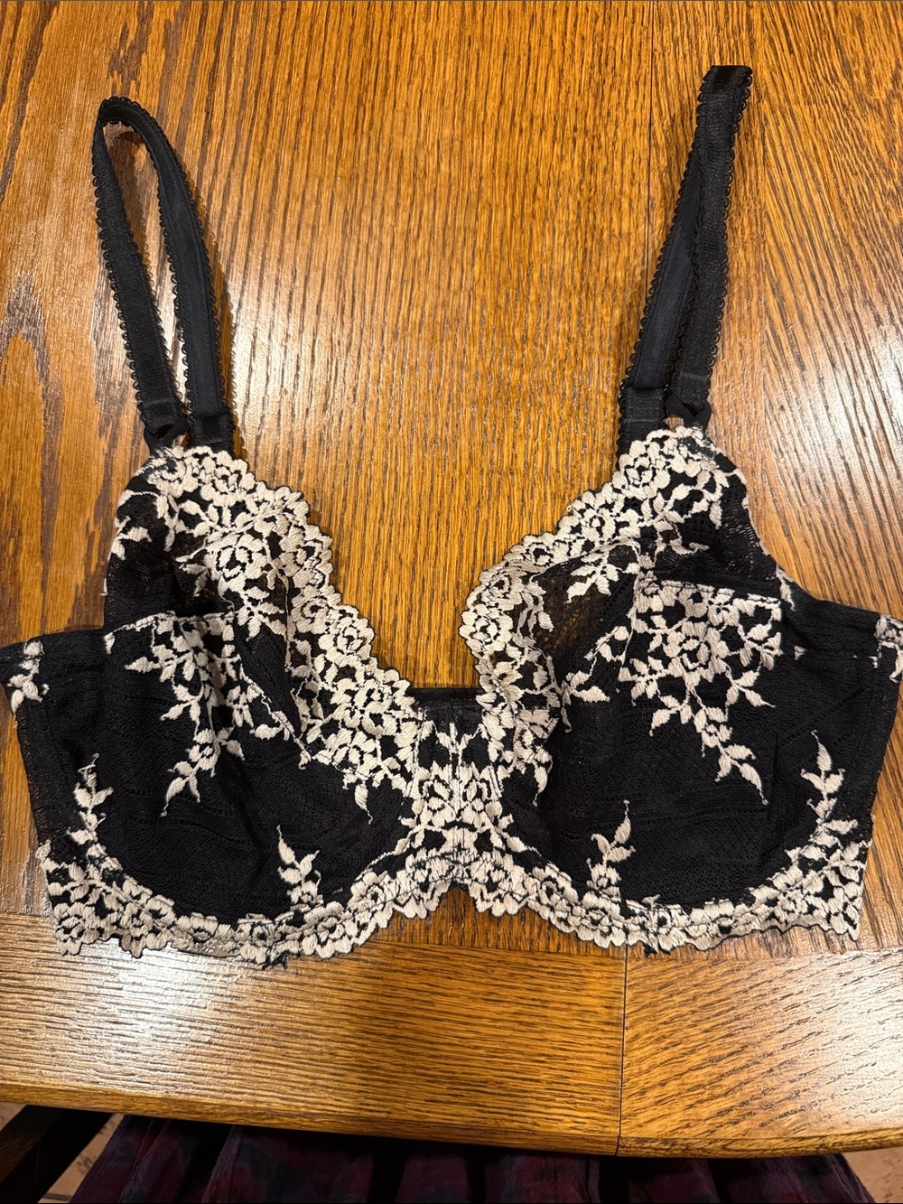 Wacoal Black Bra with Ivory Floral Lace